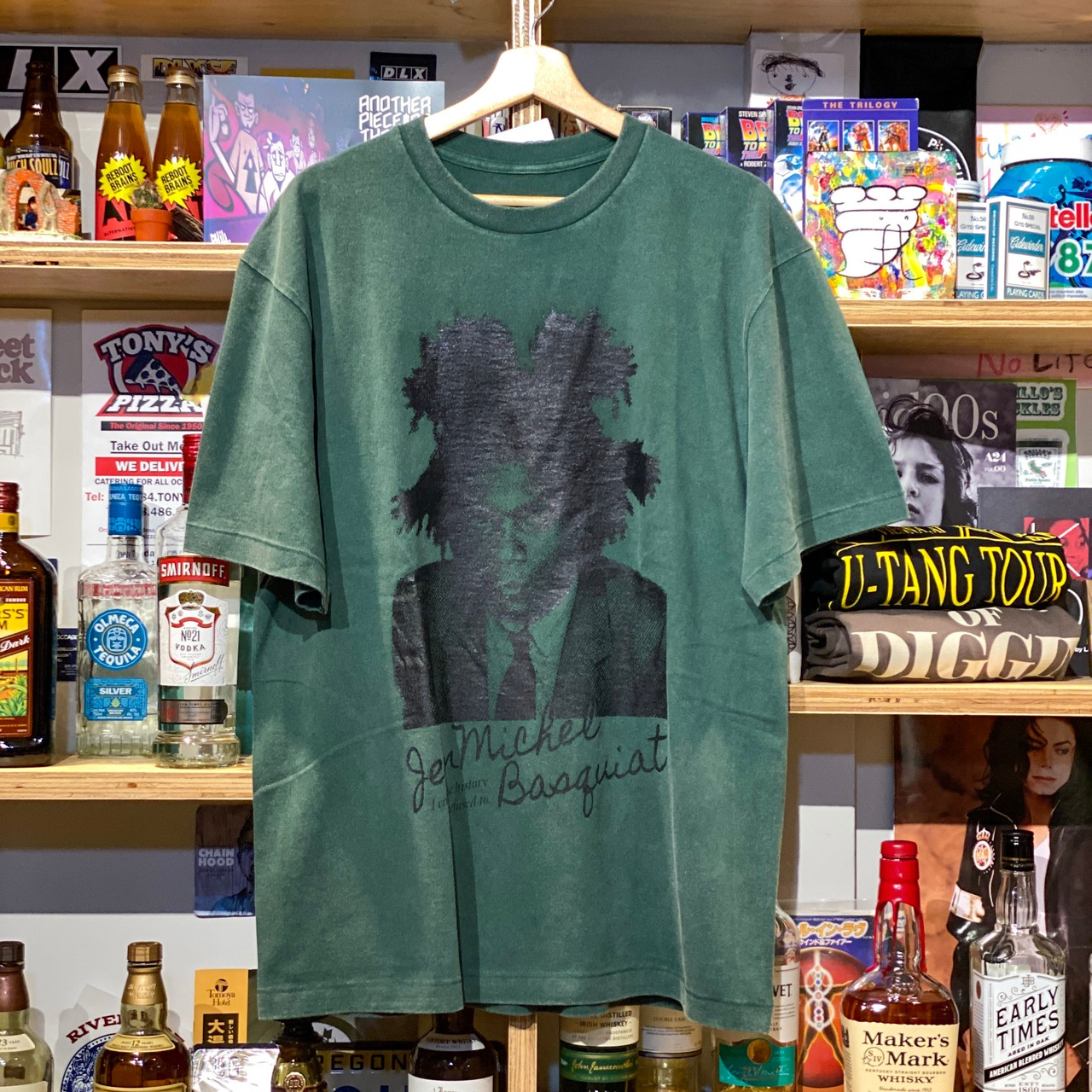 RIVERSIDE BASE Basquiat Quote T-SHIRT FADE GREEN