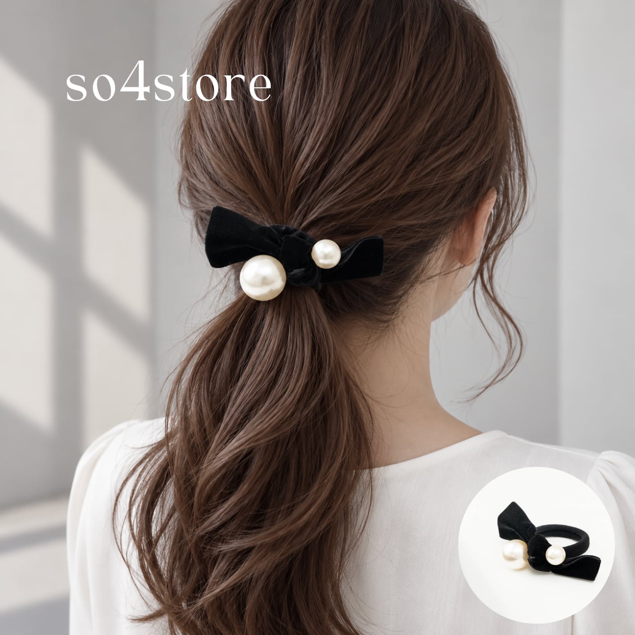 Ribbon Hair Tie with Pearls【パール付きリボン】