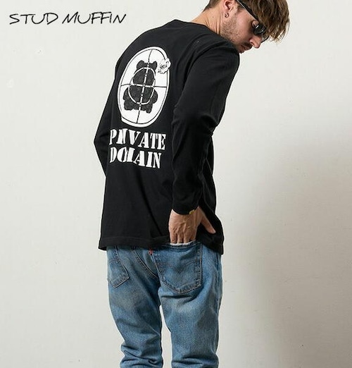 STUD MUFFIN スタッドマフィン ロンＴ コットン天竺 ターゲットベアフォームプリント 長袖 Tシャツ カットソー メンズ トップス ブラック 614-02868