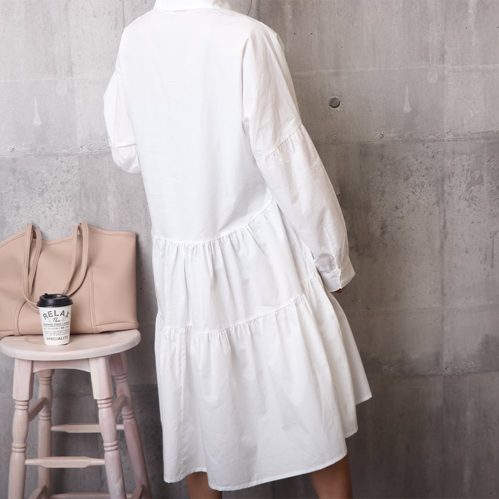 ティアード シャツ ワンピース レディース 春夏秋 きれいめ 大人 かわいい ドレス おしゃれ カジュアル フレア 長袖 大人可愛い 大人女子