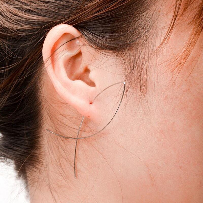 ロングカーブ フックピアス ゴールド シルバー ピアス クロス