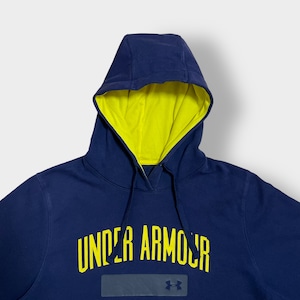 UNDER ARMOUR プリント ロゴ パーカー プルオーバー スウェット フーディー ネイビー アンダーアーマー us古着