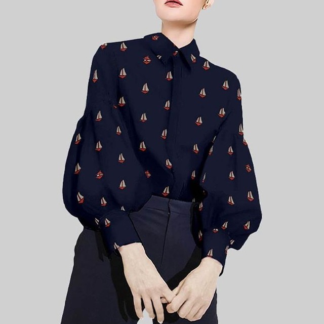 ランタンスリーブ スタンダードカラー シャツ 2color 25053