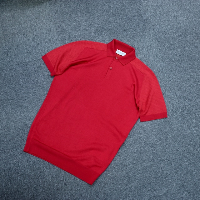 JOHN SMEDLEY WOOL SADDLE SHOULDER KNIT POLO SHIRT《M》