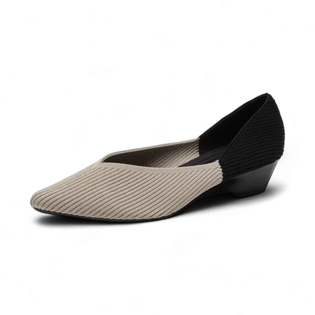 リブニットウェッジパンプス　ブラック×ベージュ　Rib knit wedge pumps Black×beige　254-S-3