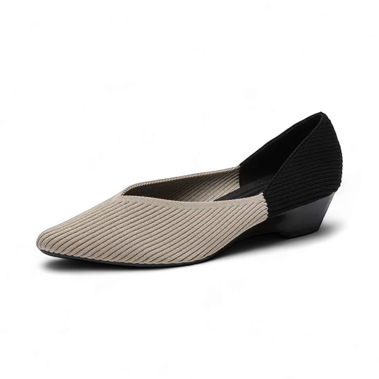 リブニットウェッジパンプス ブラック×ベージュ Rib knit wedge pumps Black×beige 254-S-3