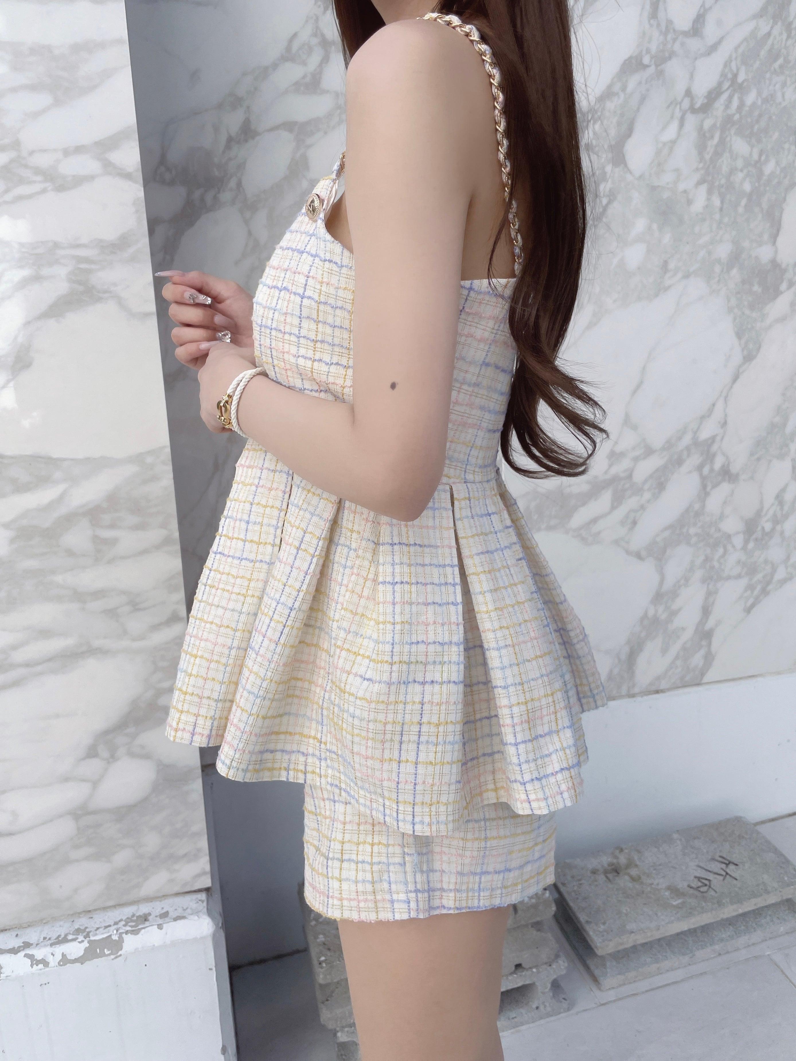 Lumignon original ♥ LN logo button tweed set up 【ホワイト Lumignon original ♥ LN logo button tweed set up 【ホワイト