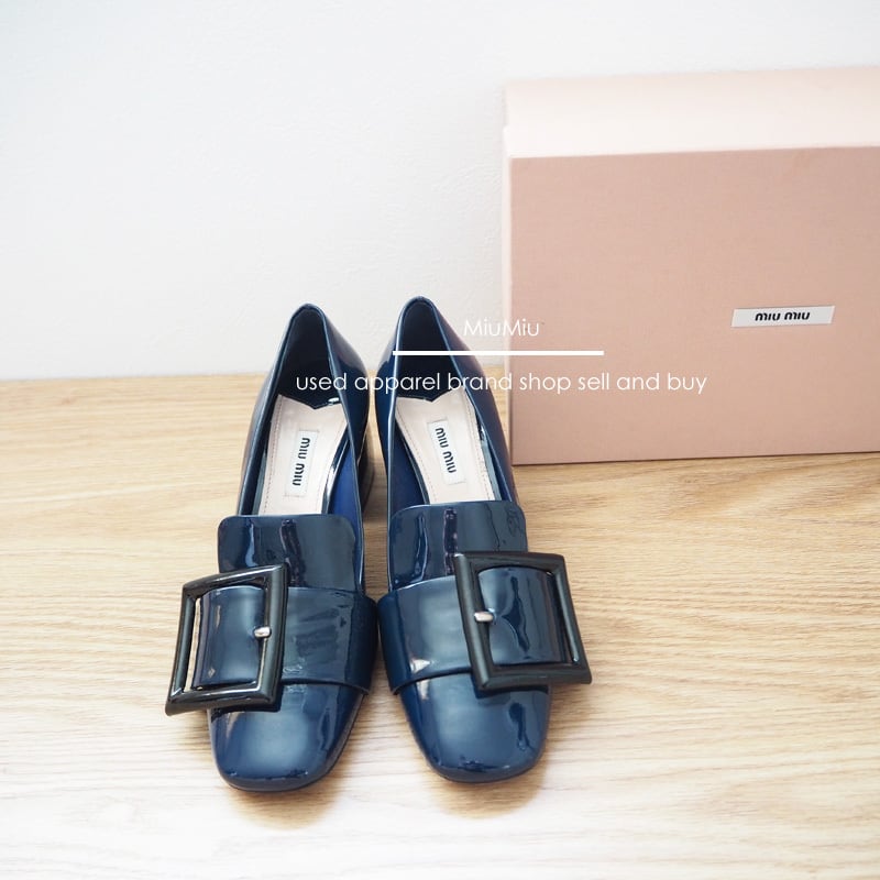 MiuMiu ミュウミュウ ベルト エナメルパンプス ネイビー 38 1/2