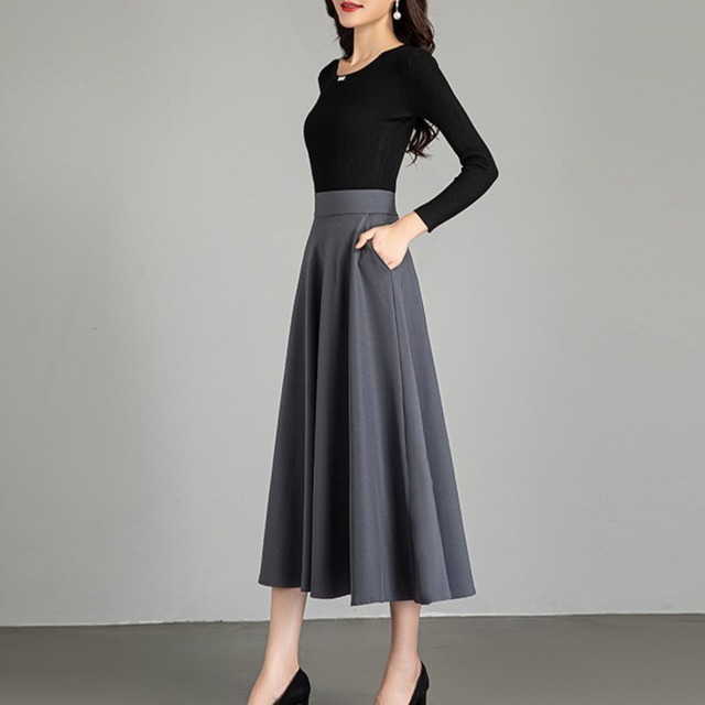 サイドポケット Aライン ミモレ丈 スカート K1128