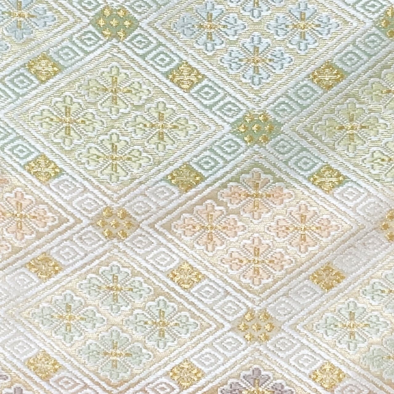 正絹 袋帯 六通柄 幾何学 花 エナメル 極上 逸品
