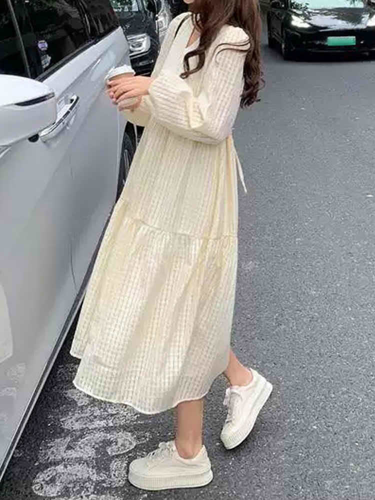 チェック柄シフォンティアードワンピース ガーリーコーデ フェミニン