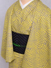 【受注商品】Rumi Rockきもの「クロコモン」マスタード 黄紫　[A541]