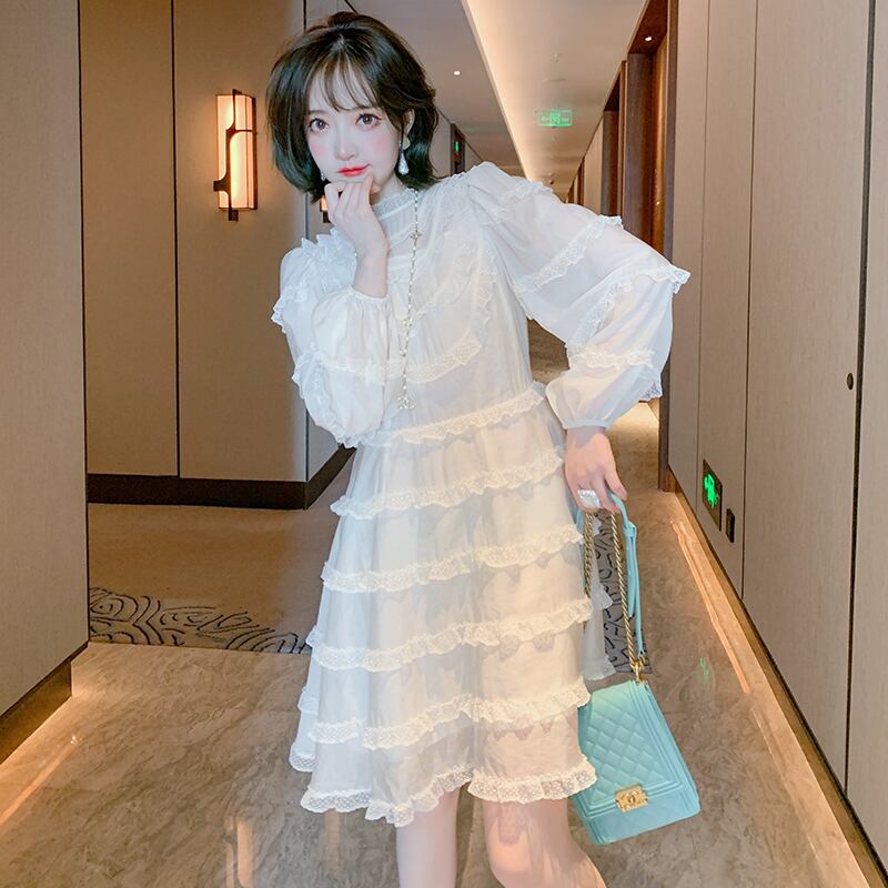 水玉レースウェストAライン格子柄スカート ドレス スプリング 春物 MIUCO97816698995