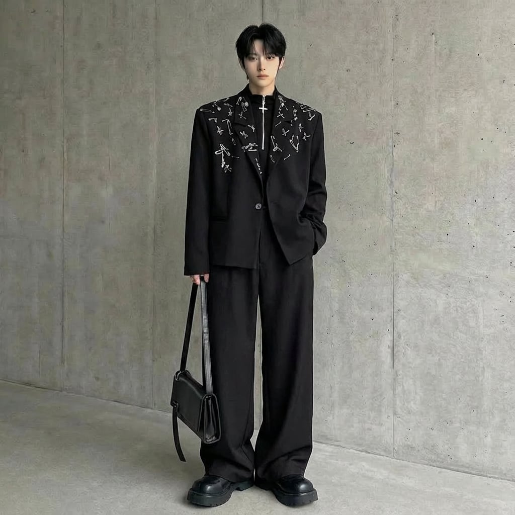 メタルピン装飾 ルーズシルエット セットアップスーツ D11992