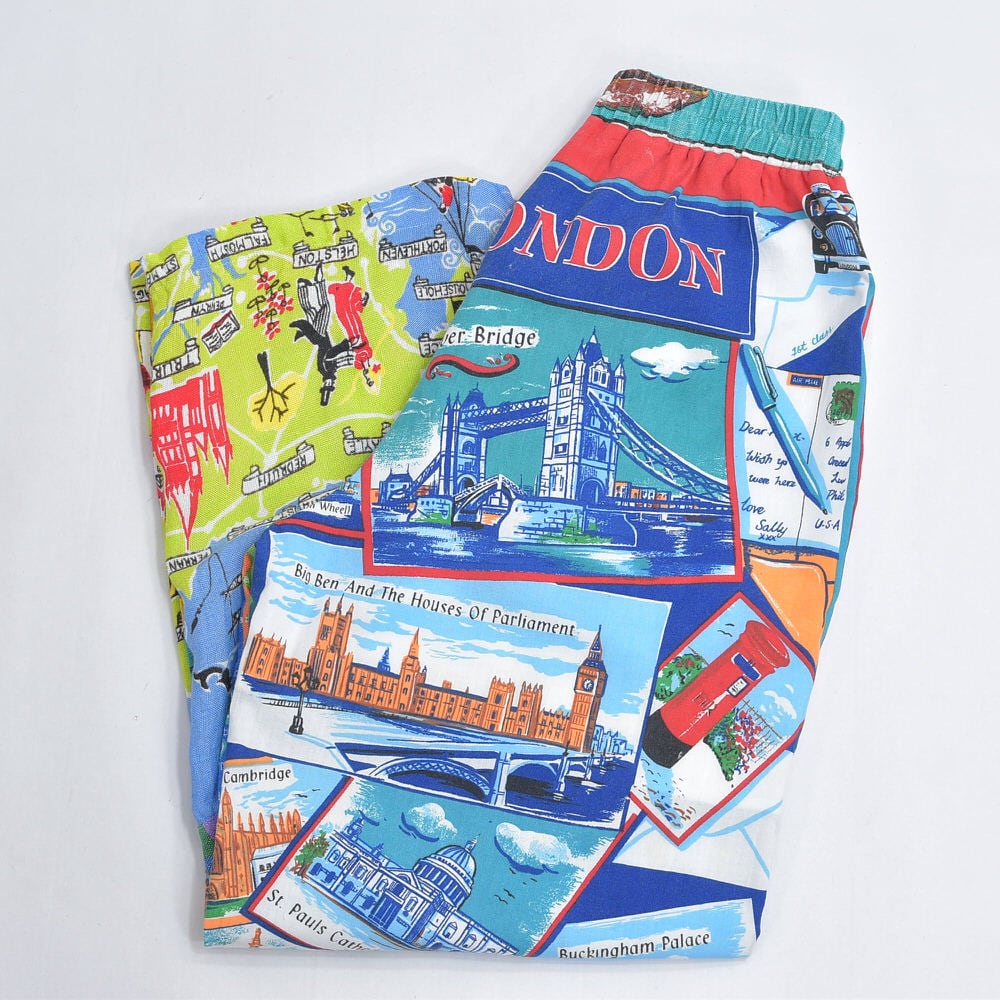 Remakeリメイク ヴィンテージ テキスタイル パッチワーク デザイン 再構築 ルーズシルエット イージーパンツ ツギハギ 古着 裏地付き レディースW66~92cm