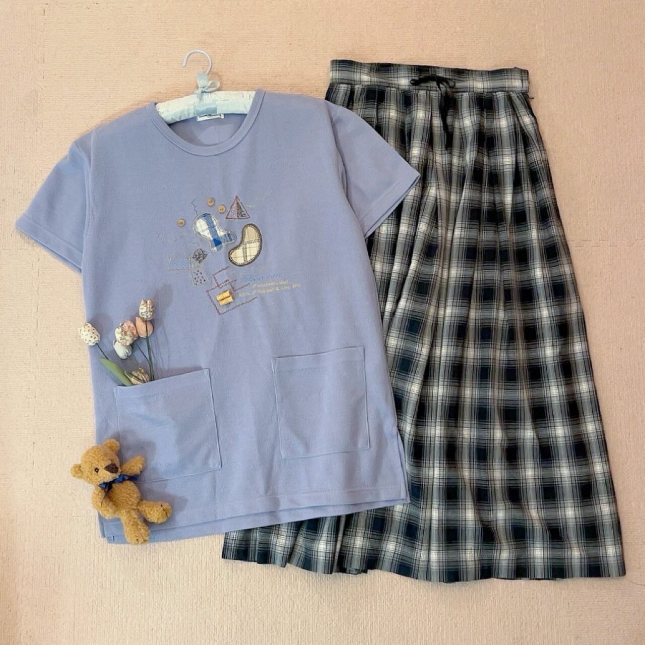 patchwork stitch knit T-shirt