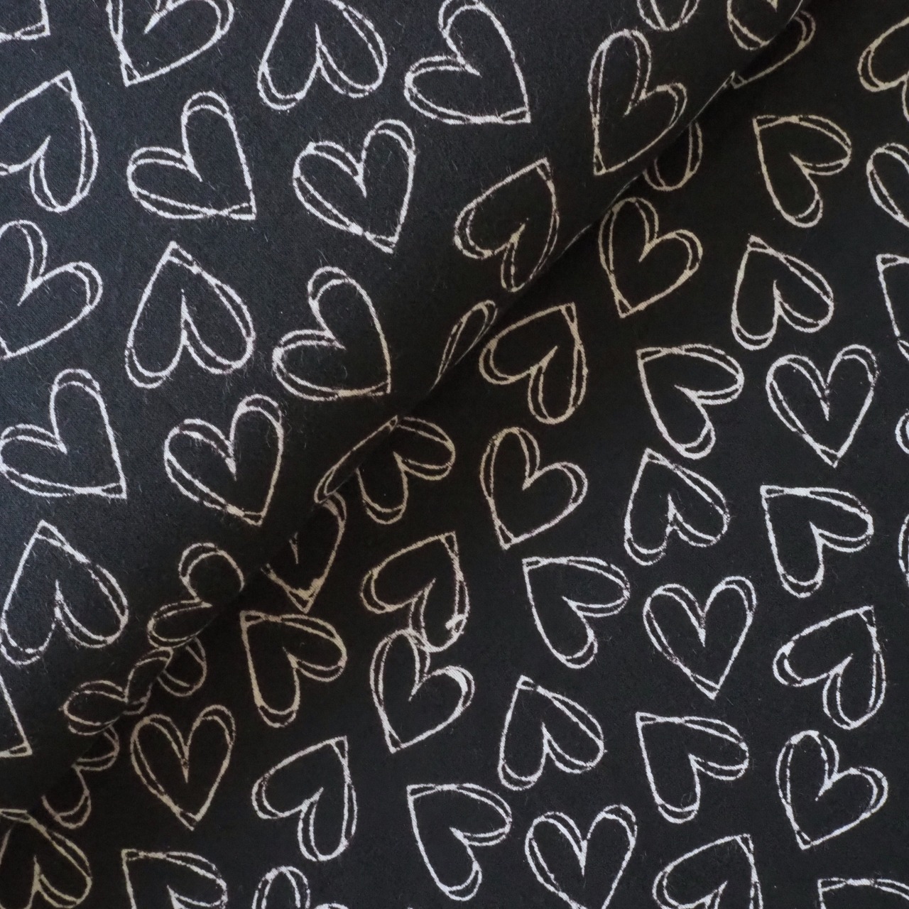 ブロックプリント生地【50cm単位】インド綿  ハート柄B ブラック #52110-BK1