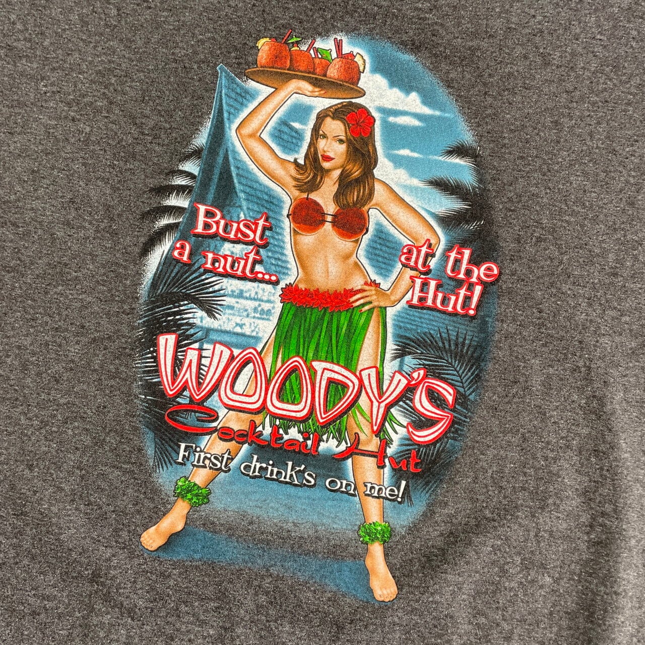 00年代 WOODY'S COOKTAIL HUT 企業ロゴ バックプリント Tシャツ メンズ