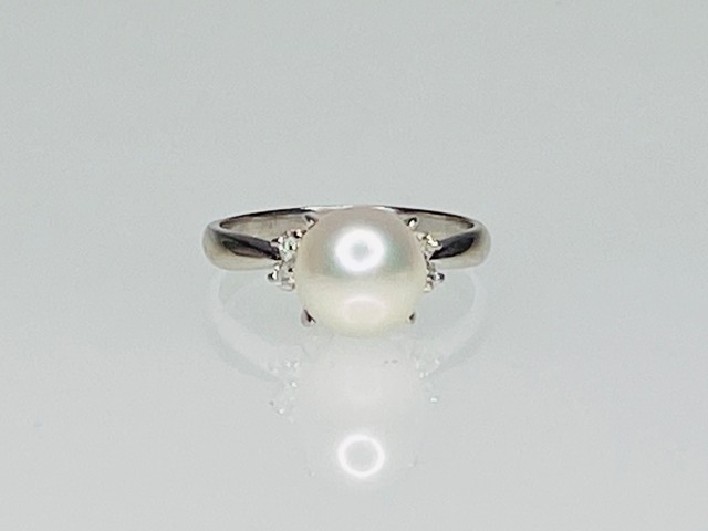PT850 パール8mm ダイヤ0.09ct リング　●