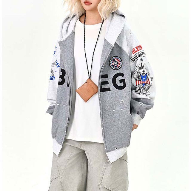 ラグランワッペンロゴジップフーディトップス   R01507