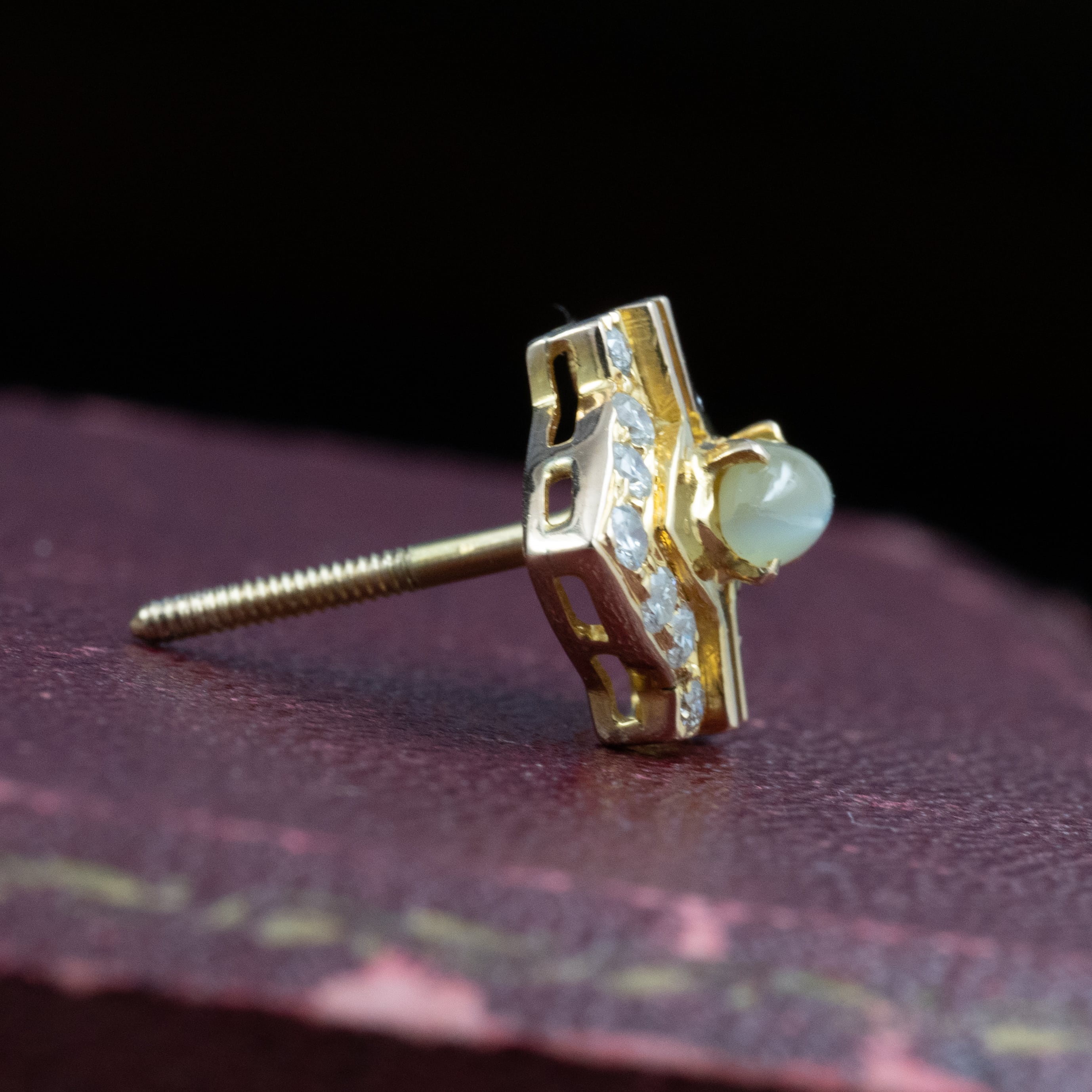 ヴィンテージ K14 クリソベリルキャッツアイ ダイヤモンド ピアス