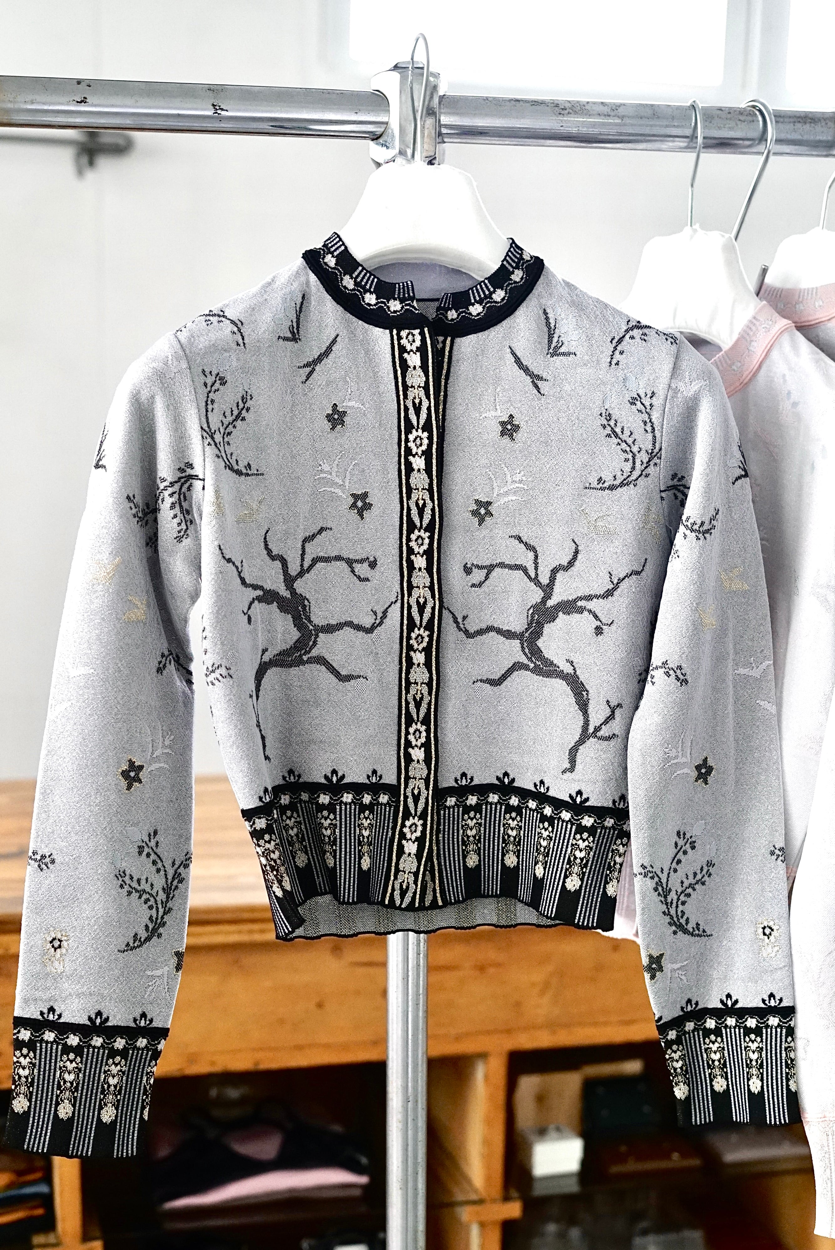 Mame Kurogouchi / Layered Jacquard Knit Cardigan ( BLACK, PINK