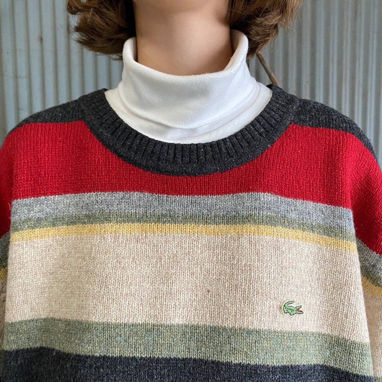 LACOSTE ラコステ マルチボーダー ウールニットセーター メンズXL相当 