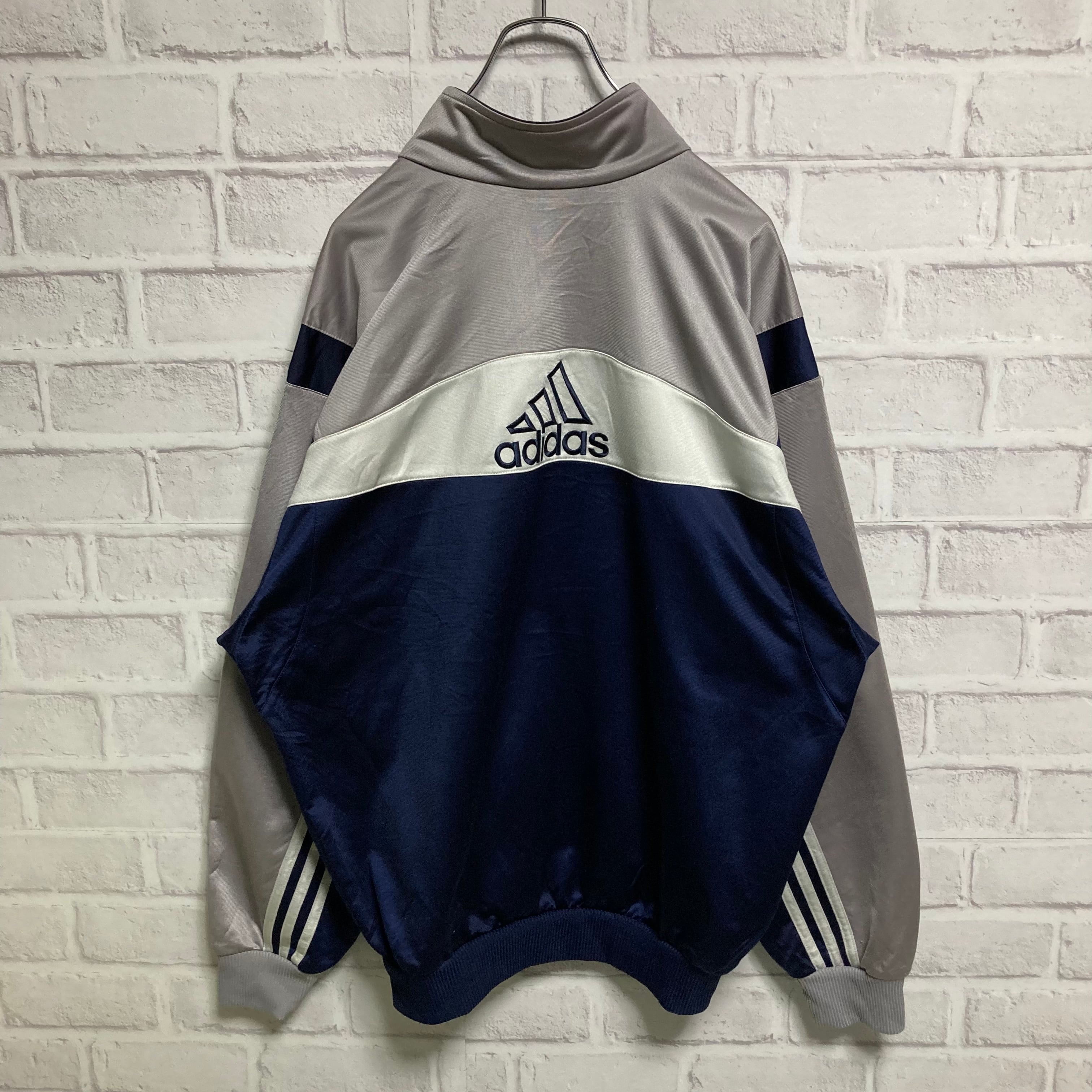 【adidas】Track Jacket XL相当 90s アディダス トラックジャケット ジャージ 刺繍ロゴ 胸ロゴ バックロゴ パフォーマンスロゴ  スリーライン ゆるだぼ ビッグシルエット オーバーサイズ アメリカ 古着