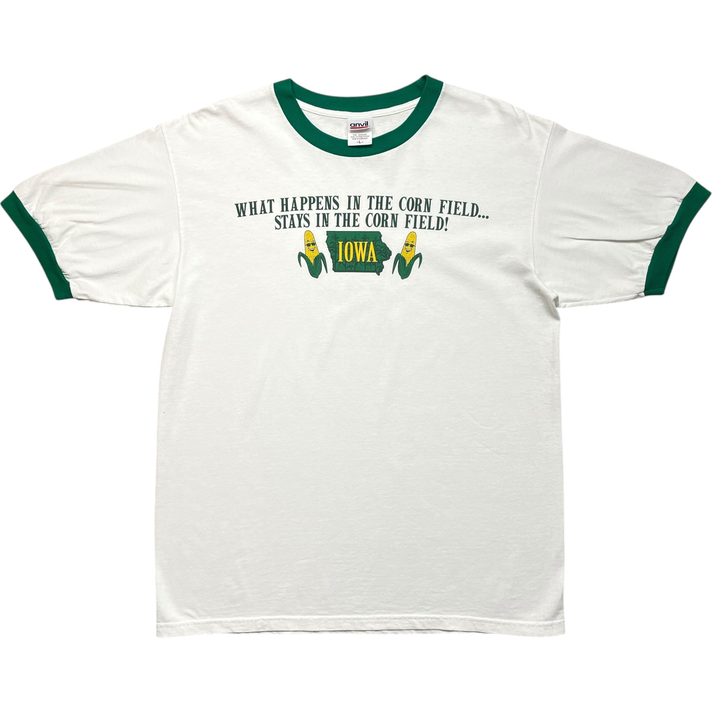 《L》 anvil アンヴィル リンガーTシャツ トウモロコシ メッセージプリント ホワイト グリーン no.7271