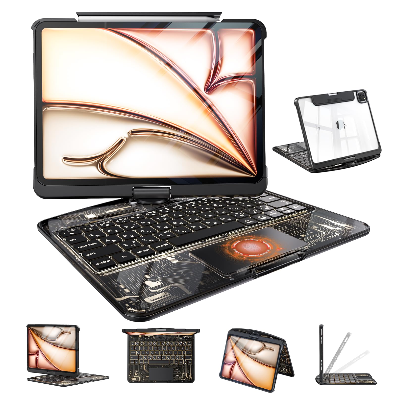 iFacemall ipad キーボード付きケース Air 11インチ M4/M3/M2 対応 JIS日本語配列 360度回転式 透明なゴールド