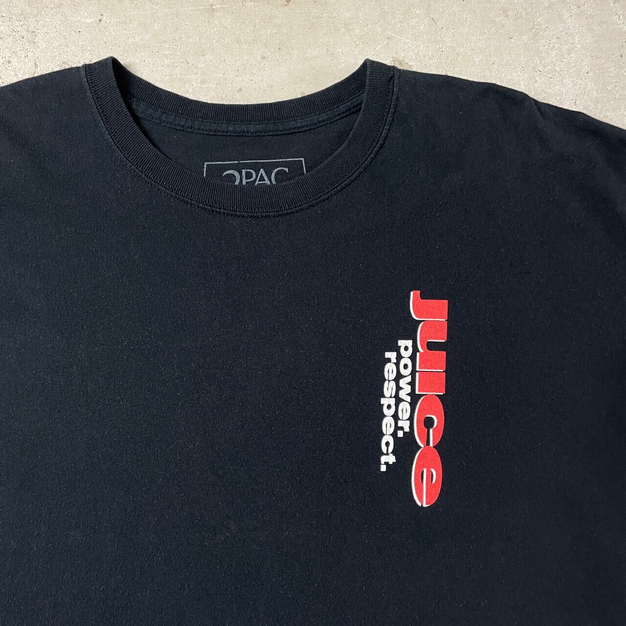 映画 JUICE POWER RESPECT 2PAC ヒップホップ ラップ ツーパック ムービーTシャツ メンズXL 古着 バックプリント フォトプリント ブラック 黒 【Tシャツ