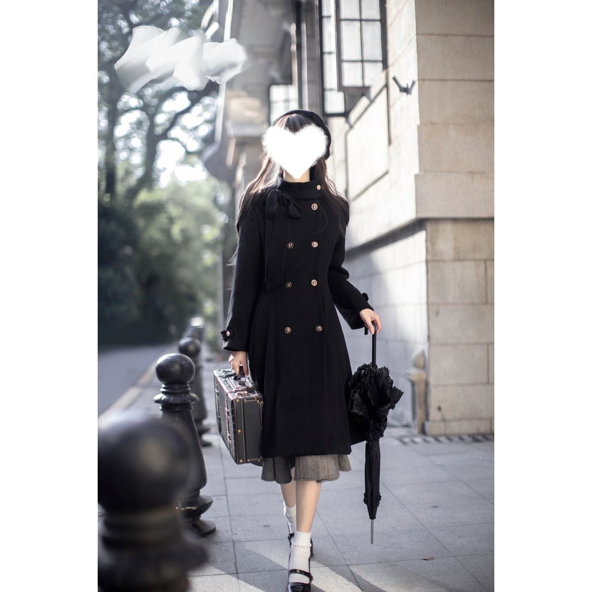 ハイネックダブルブレストコート：ブラック | Maiden's Rêve