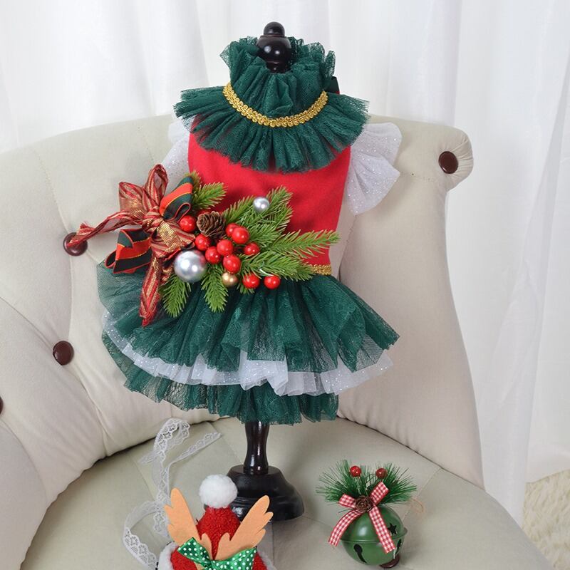 大柄犬もOK クリスマス帽子とワンピース