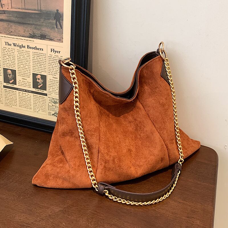 オータムチェーン ショルダーバッグスウェード 秋物 手作りハンドバック24276480503