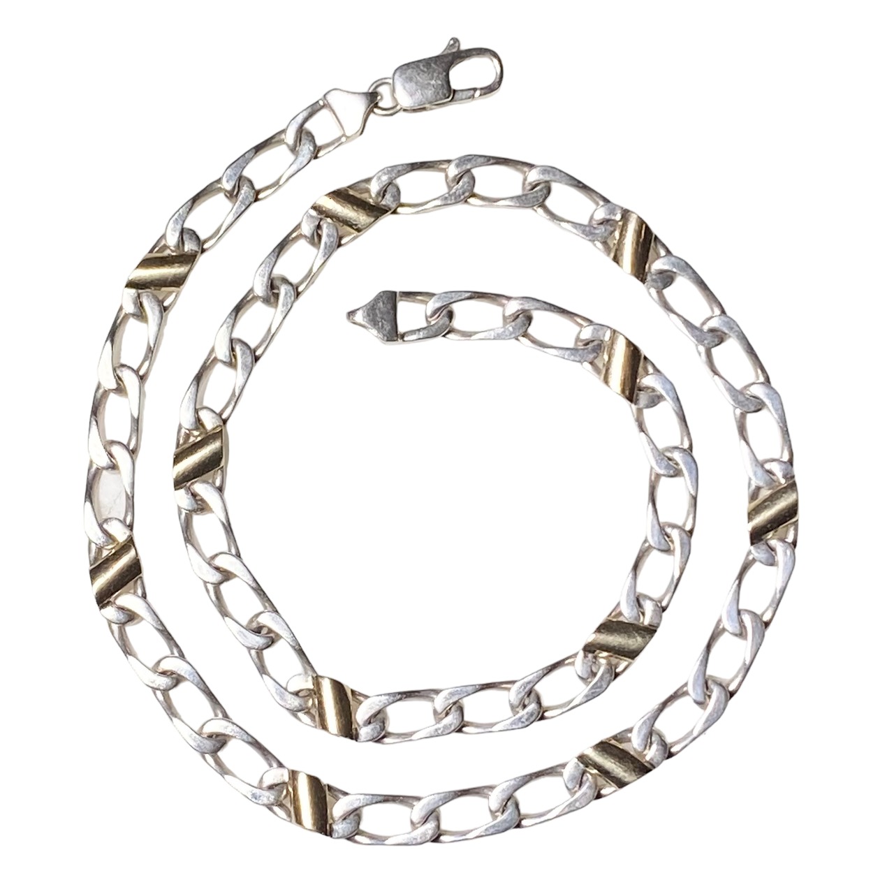 vintage TIFFANY silver flat link chain × k18 plates necklace