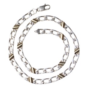 vintage TIFFANY silver flat link chain × k18 plates necklace