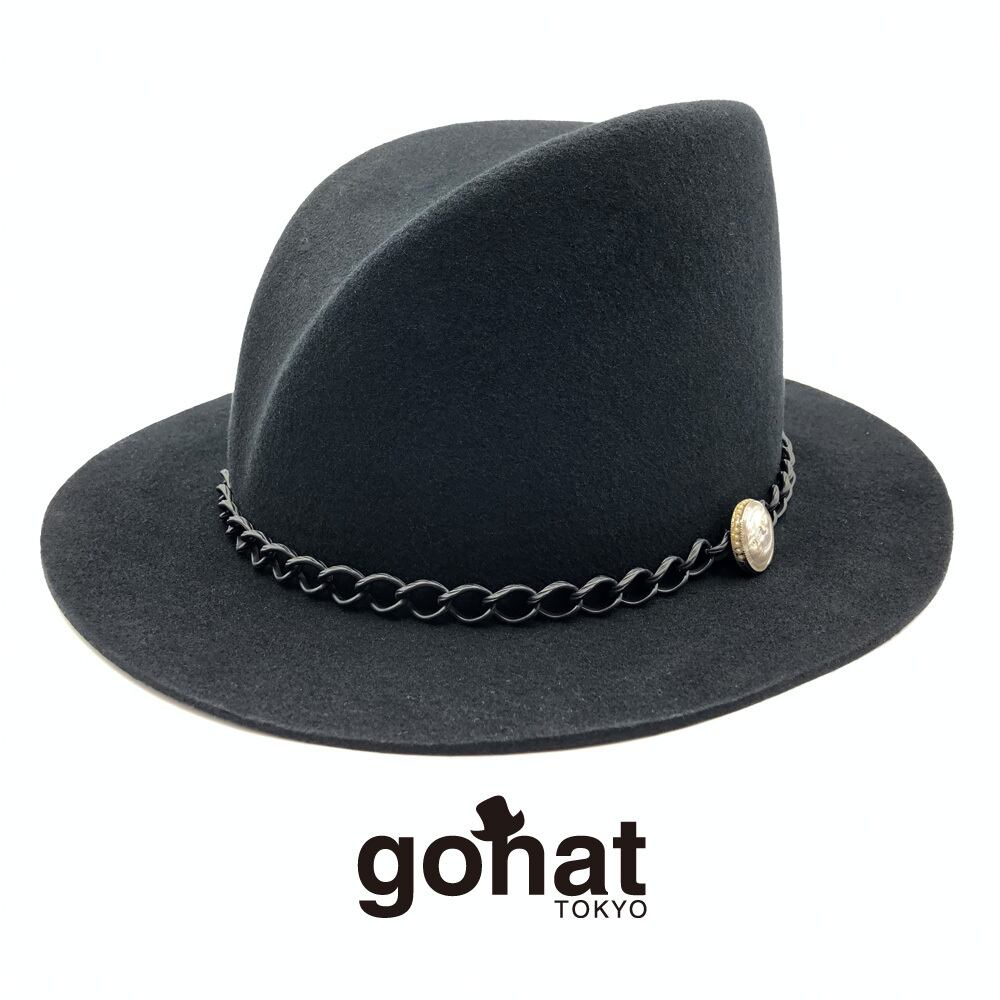 Wool FEDORA HAT / ブラック 黒 帽子 ハット HAT フェドラ チェーン