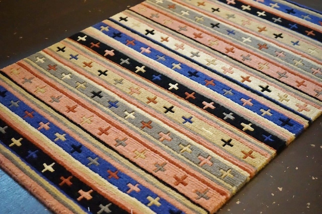 MULTICOLOR CROSS_DOORMAT_02_玄関マット_ウールラグ_手織り