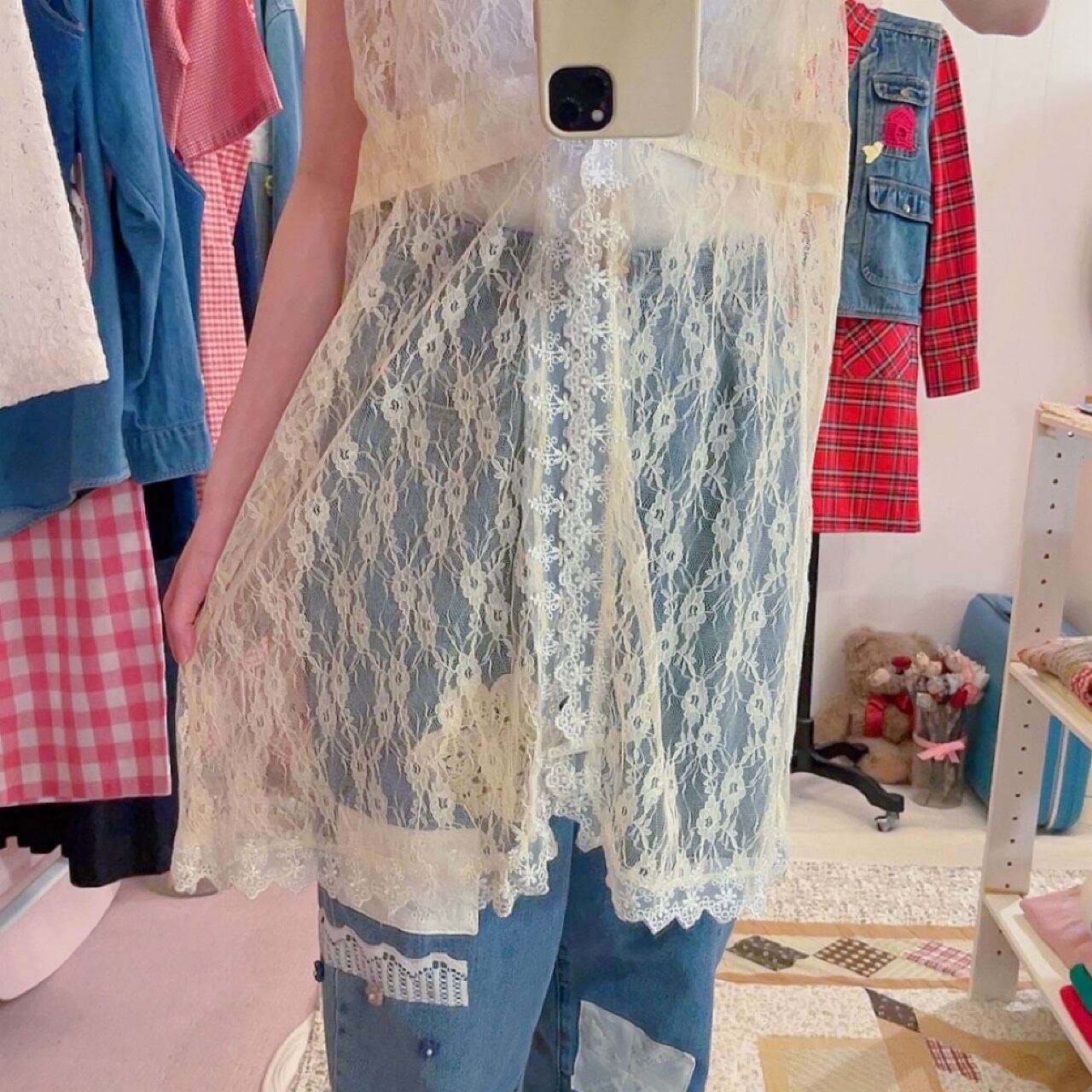yellow lace frill blouse