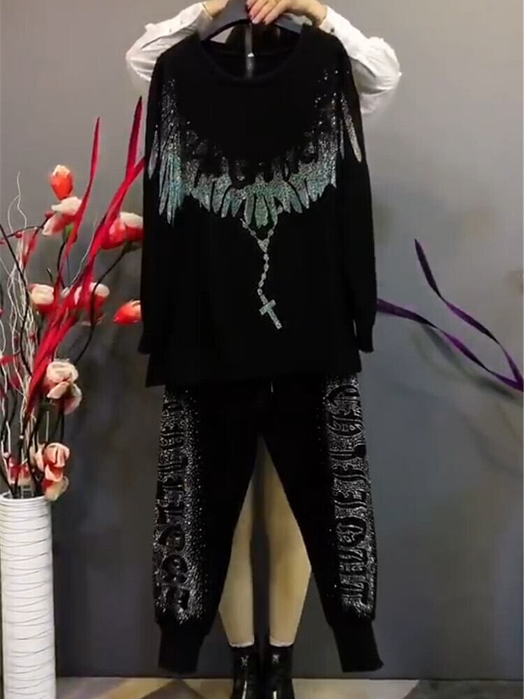 スプリングラウンドネッククロスブラウス パンツ 春物 Oネック ミックスインファッション86806194643