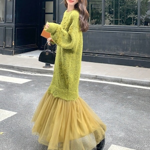 Green patchwork design dress S1822