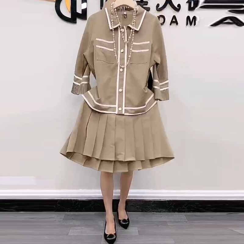 プラスサイズの女性の秋のツーピーススーツウエスタンスタイルの年齢を減らした脂肪mmプリーツスカート脂肪姉妹は薄くて太っていた ミックスインファッション16979631088