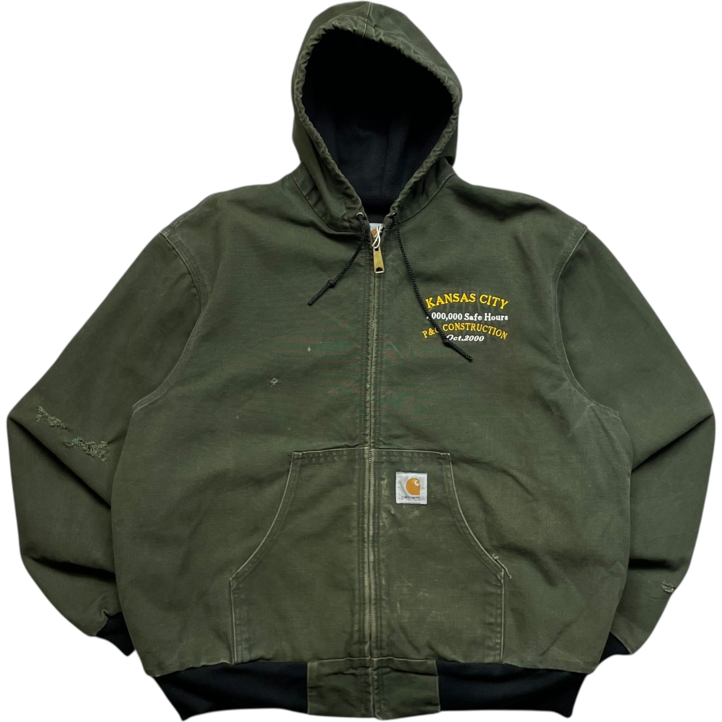 《XL》 Carhartt カーハート アクティブジャケット ワークジャケット 裏メッシュタイプ 企業刺繍ロゴ グリーン USA製 90年代 vintage no.9319
