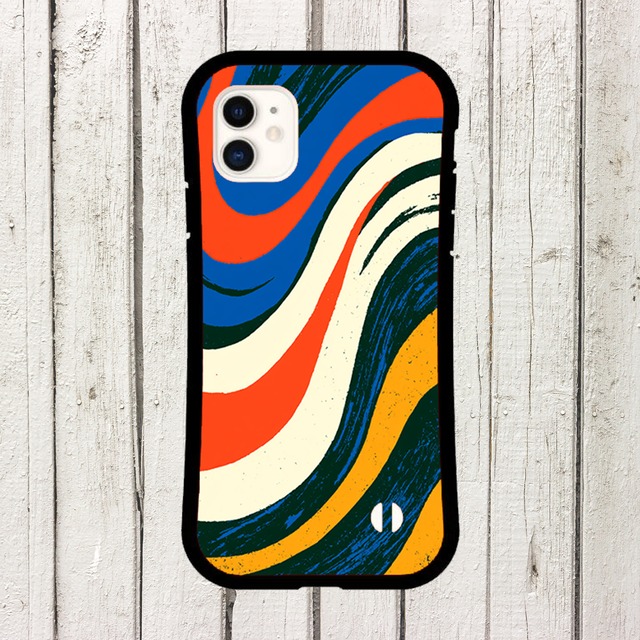 受注生産 iPhoneケース 赤青マスタードの流線ウェーブ｜レトロウェーブ CURV003D