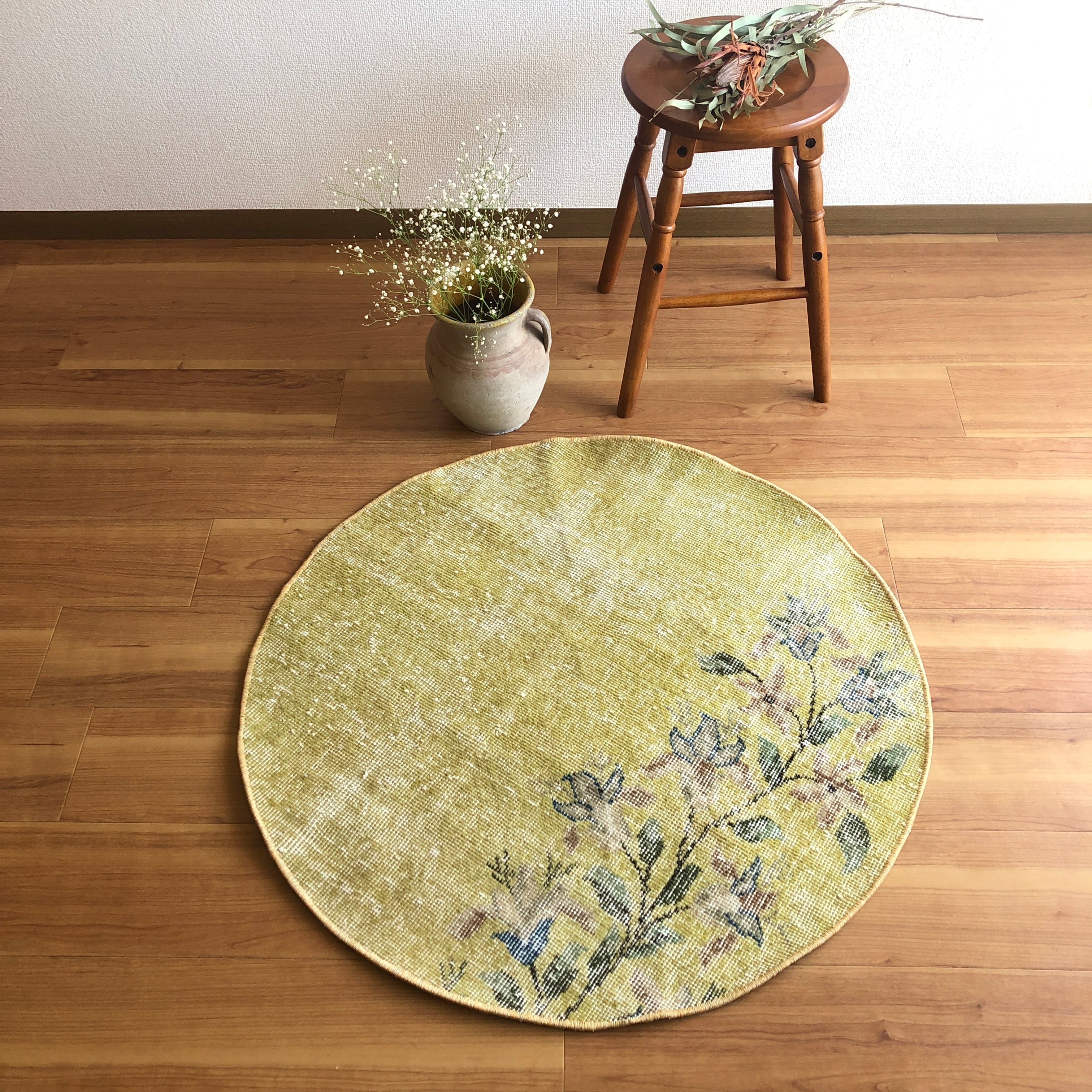 トルコ 82 cm/ ラウンド ヴィンテージラグ オーバーダイ Lime 