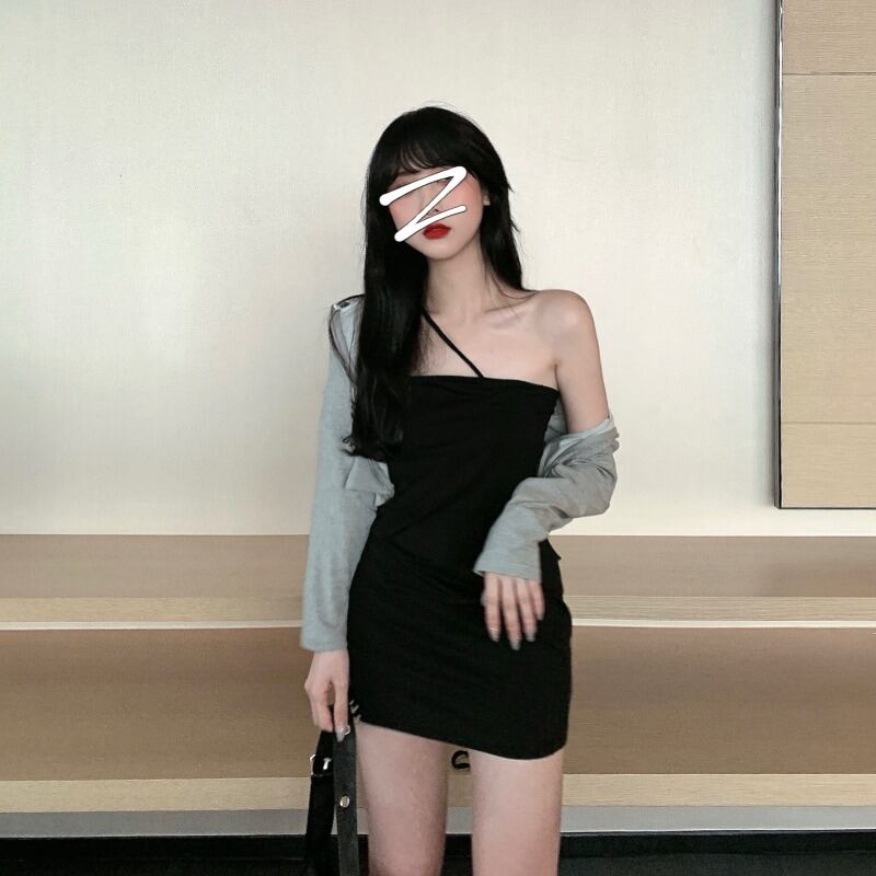 センスチューブトップセクシーサスペンダードレスレディース2020年秋新作ブラックショートスカート気質パッケージヒップスカート ブラックストロベリース62561021220