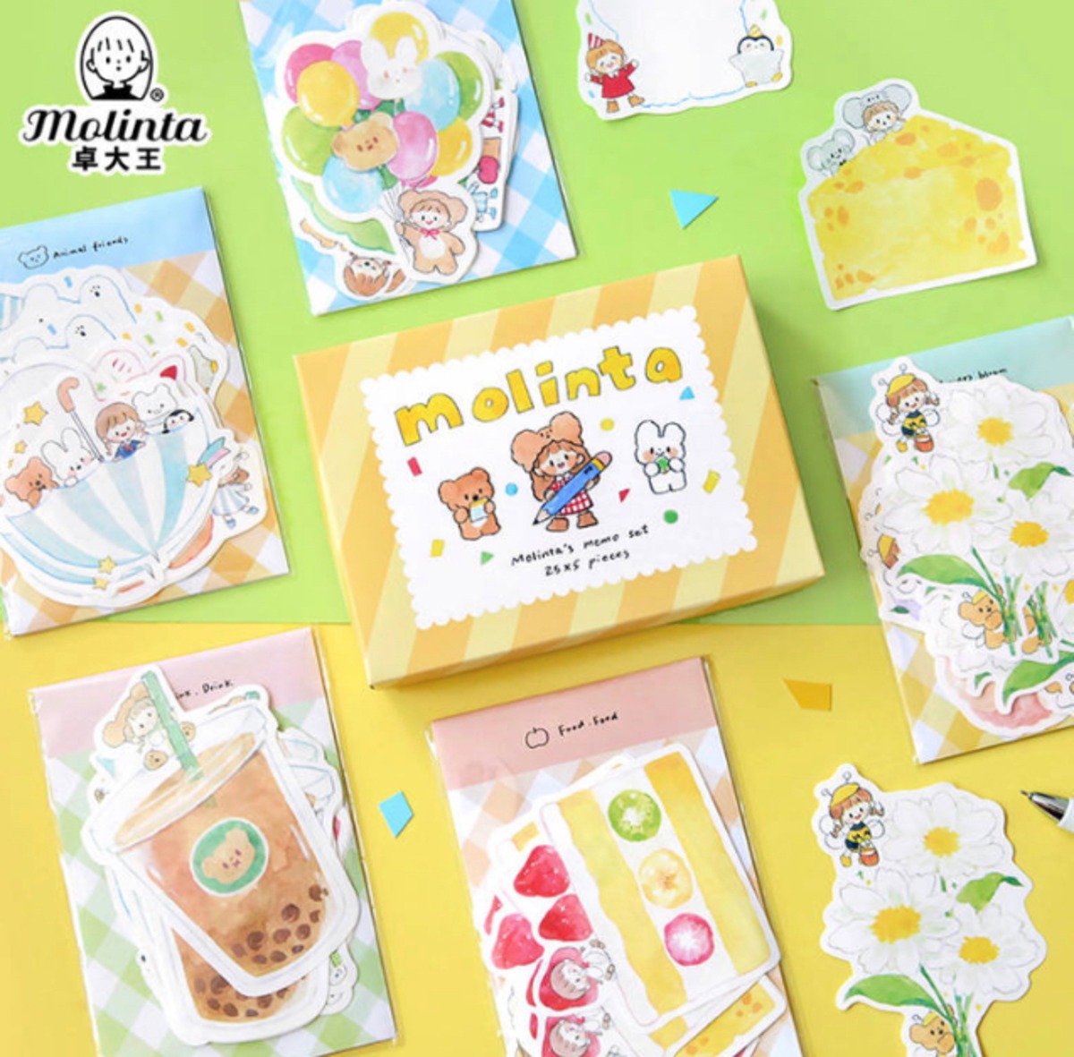 M6-5海外 5種類セット Molinta モリンタ 卓大王 ダイカットメモ 箱入り 