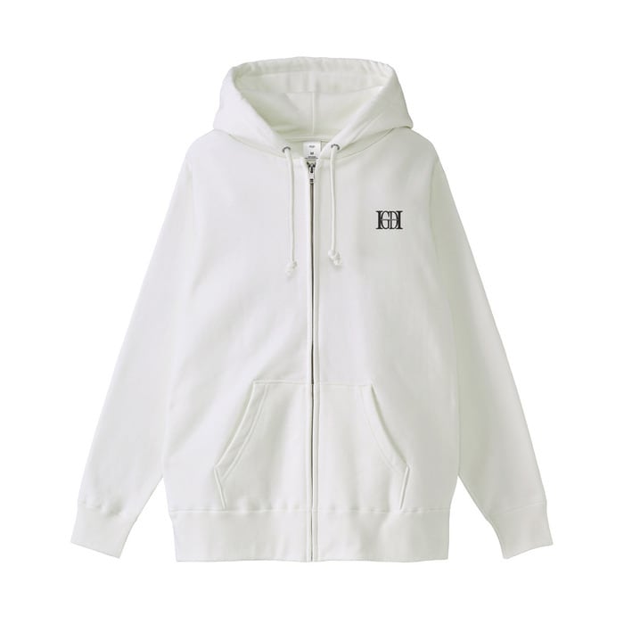刺繍】白フード付きパーカー×ステッカー風ロゴセンター | Pay ID