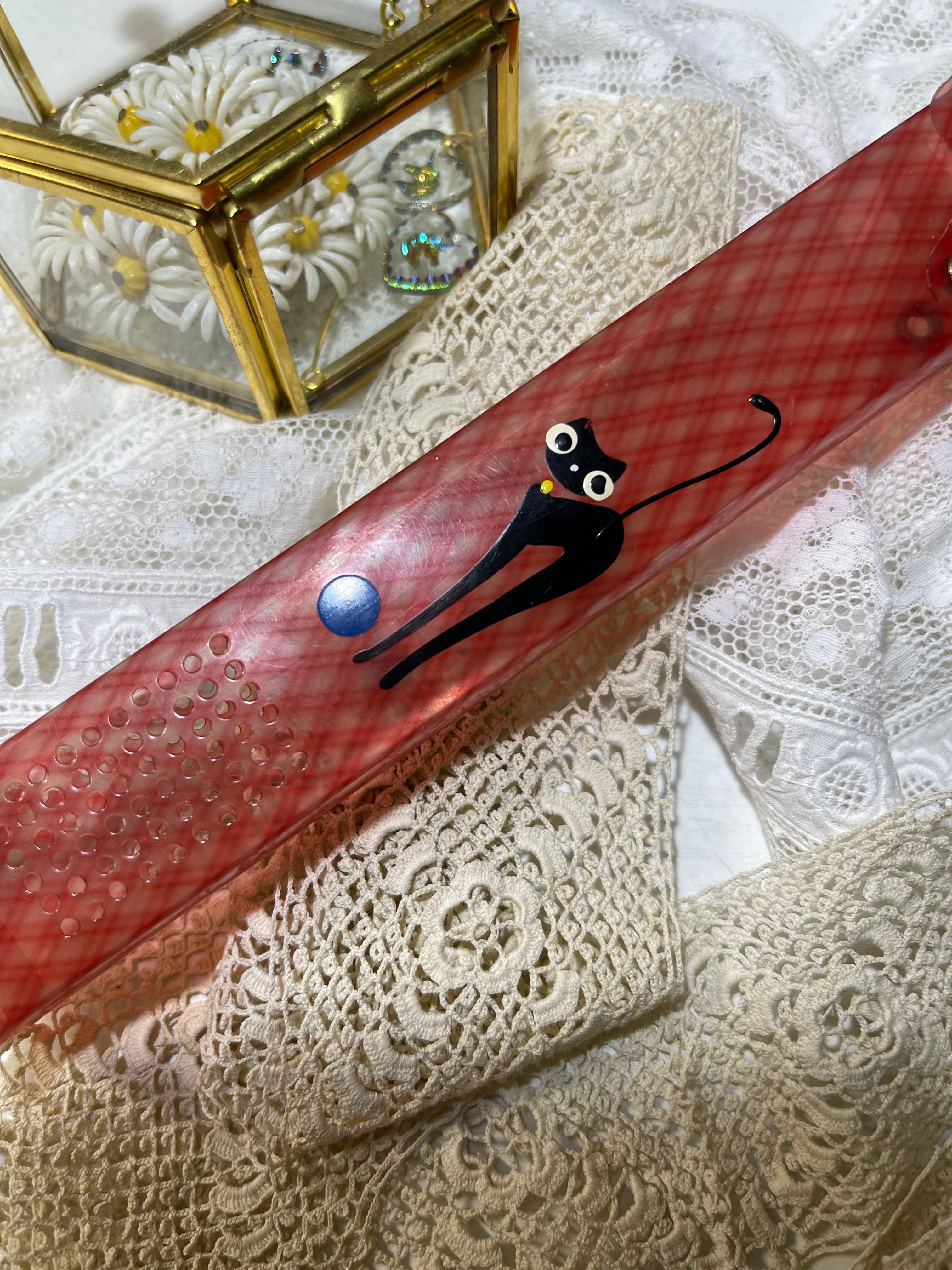 セルロイドケース　セルロイド人形　昭和レトロ玩具　古布ケース 昭和レトロ アンティークセルロイド ペンケース黒猫 | アネモネ雑貨店