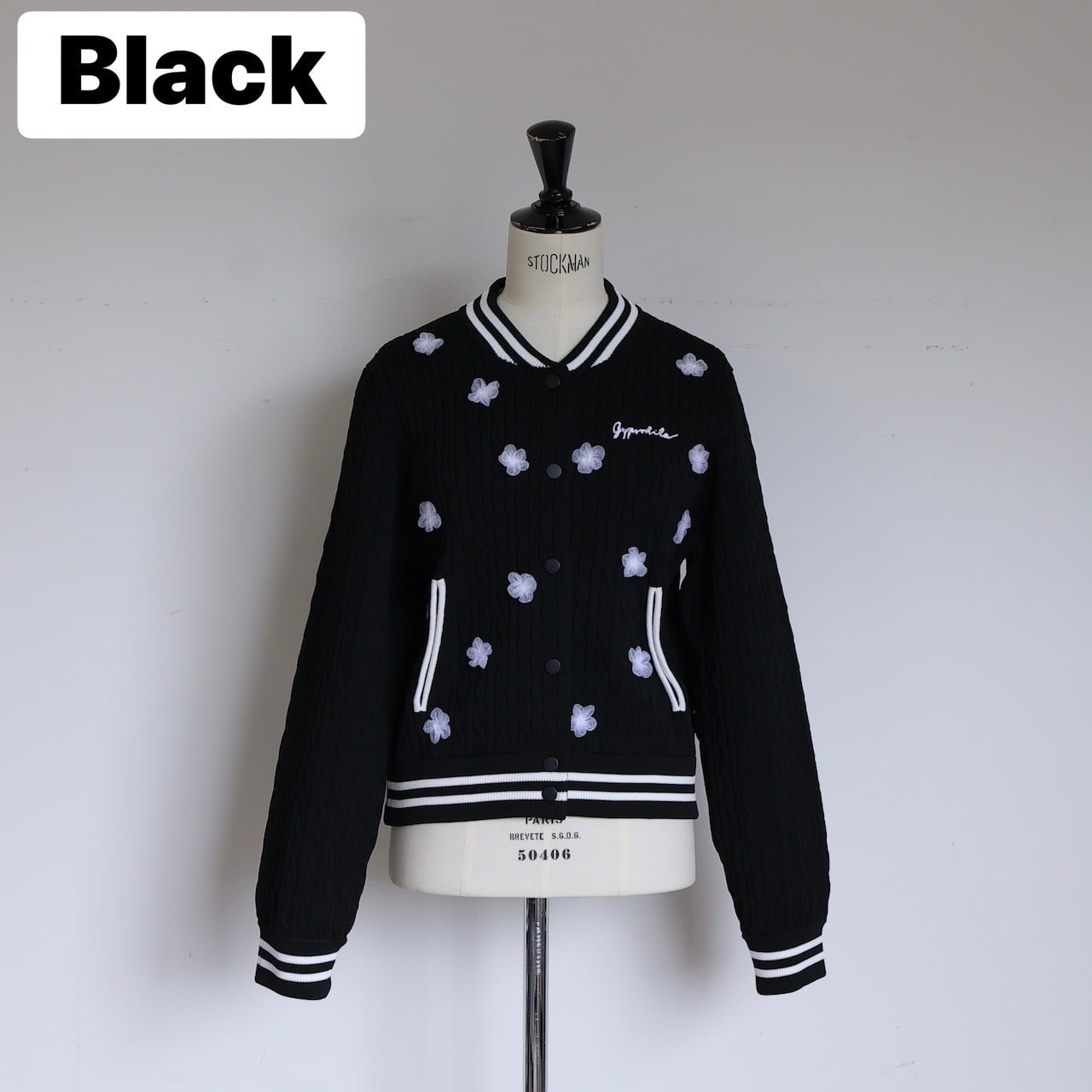 週末限定価格☆ Gypsohila ケーブルフラワーブルゾン ブラック 黒 お花 GPG-609 Cable Flower Blouson | gypsohila